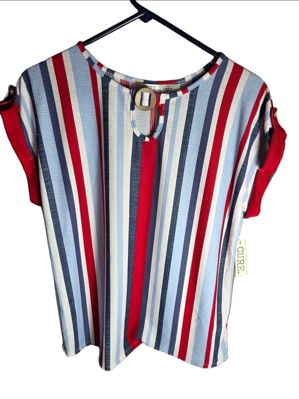 Cure Red & Blue Striped Short Sleeve Blouse Small 4th Of July Patriotic Y2K 90's
